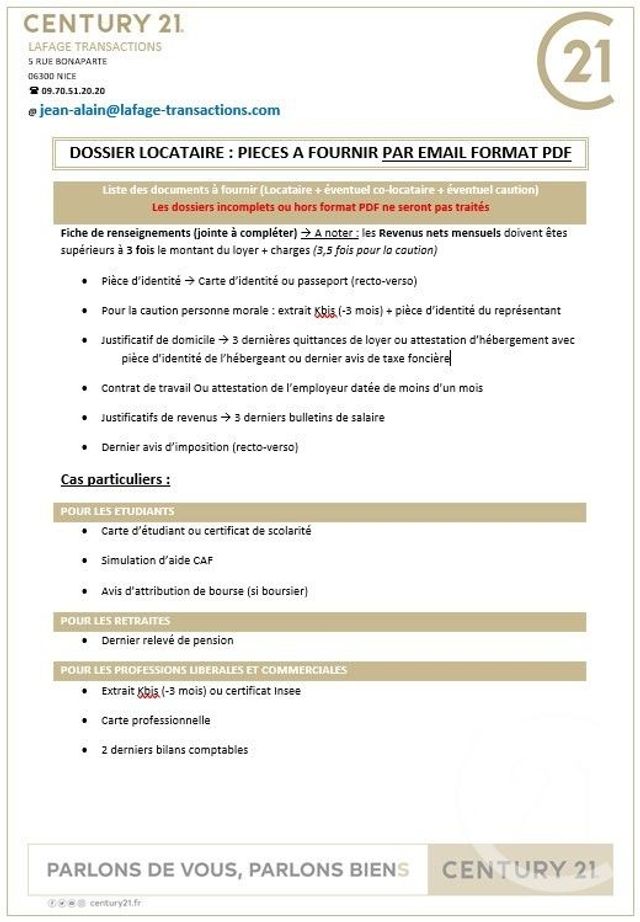 Appartement F2 à louer - 2 pièces - 52.17 m2 - NICE - 06 - PROVENCE-ALPES-COTE-D-AZUR - Century 21 Lafage Transactions