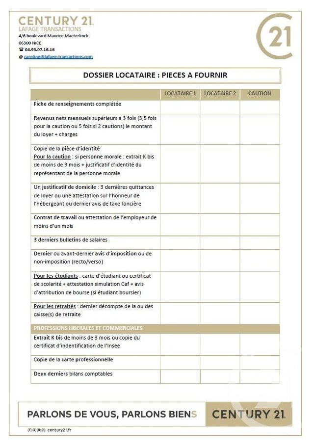 Appartement F3 à louer - 3 pièces - 73.56 m2 - NICE - 06 - PROVENCE-ALPES-COTE-D-AZUR - Century 21 Lafage Transactions